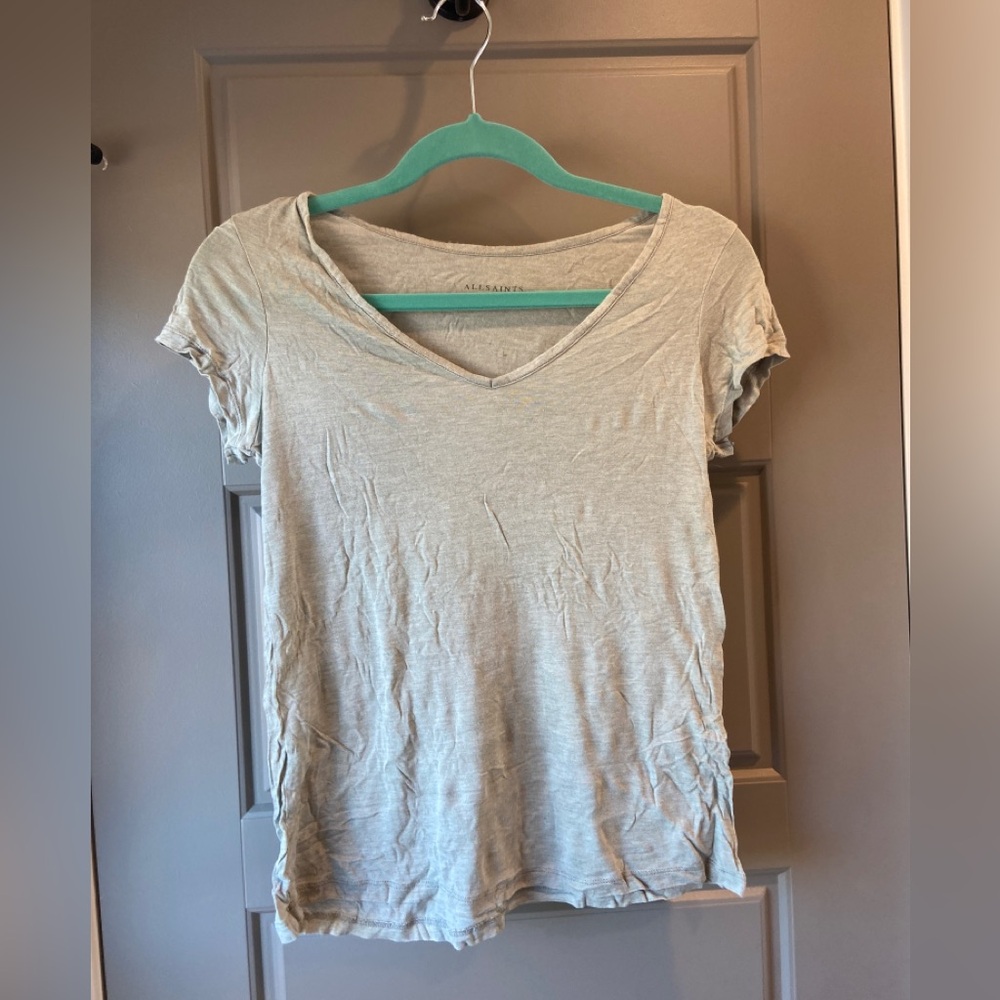 All Saints Gray V-Neck Women's Top